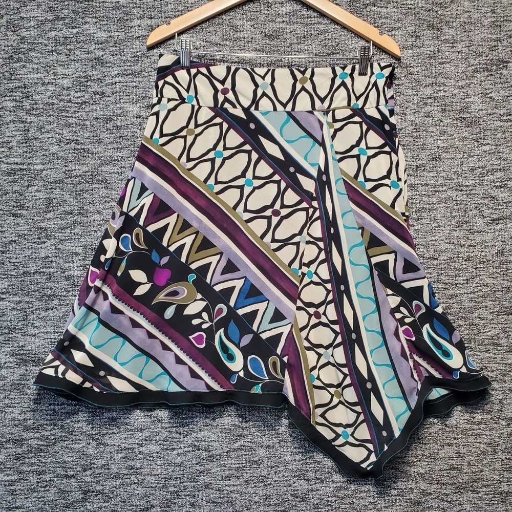 Nine‎ & Co Skirt Womens 10 Blue Purple Geometric Asymmetric Handkerchief Hem Y2K